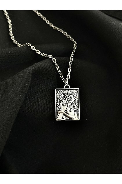 Gümüş renk kart tarot detaylı kolye