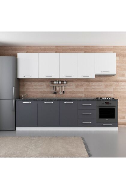 280 Cm Mutfak Dolabı Beyaz Antrasit 280-a5