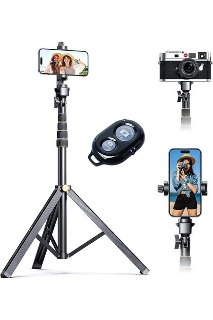 195 Cm Çantalı, Kumandalı 2in1 Tripod Ve Selfie Çubuğu Telefon Ve Kamera Uyumlu Taşınabilir Monopod