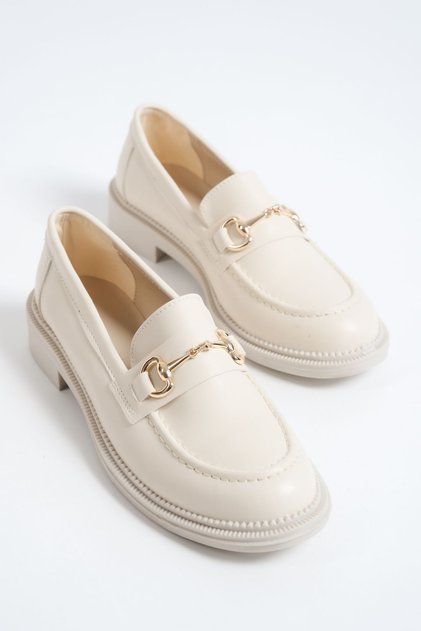 Women's Loafer Buckle Detailed Leather Moccasin Casual Shoes