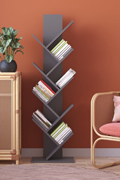 Remaks Voya 8 Raflı Dekoratif Zikzak Kitaplık Antrasit - Fiyatı