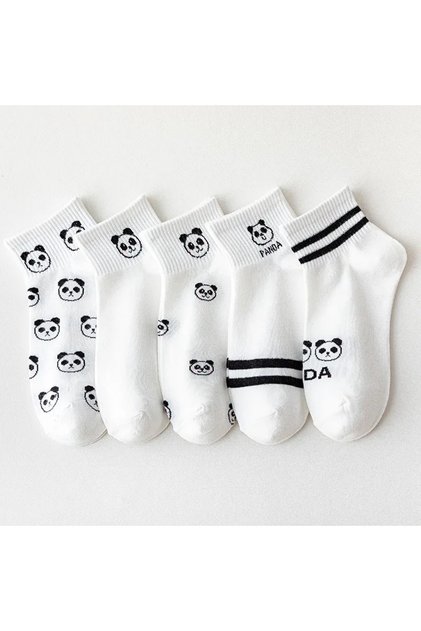 5 Çift Panda Desenli Siyah Beyaz Unisex Kolej Tenis Çorap