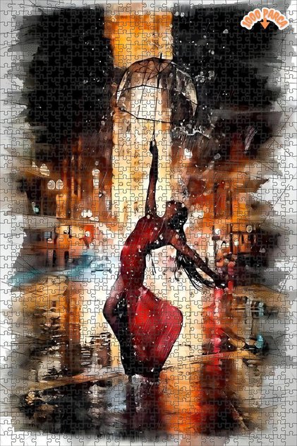 Yağmurlu Gece Dansı Dekoratif Çift Katlı Çerçeveli Asılabilir Ahşap Puzzle 1000 PARÇA 50X70