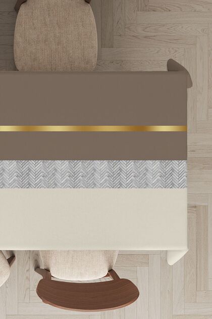 Washable Stain Resistant Premium Thai Feather Velvet Fabric Gold Striped Tablecloth Mso479
