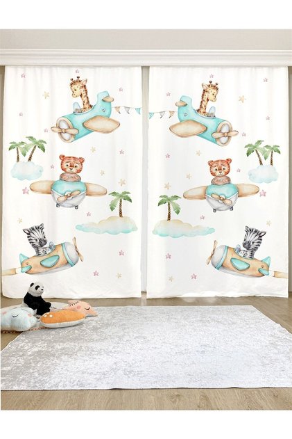 Airplane Safari Patterned Children's & Baby's Room Background Curtain (SINGLE WING PRICE)