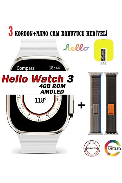 Hello Watch 3 (Amoled Ekran) 4gb hafıza+2D görsel işlemci