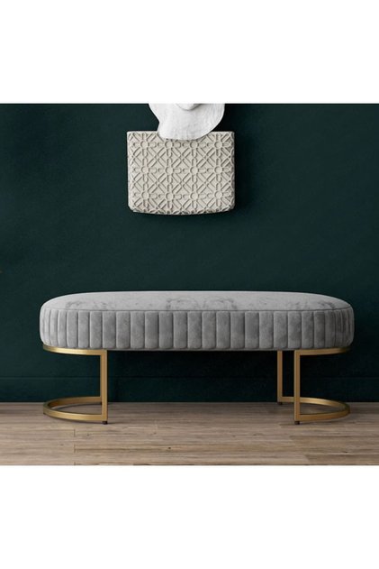 Oval Bench (1 ADET) Baby Face Kumaş - Dekoratif Bench - Metal Ayak