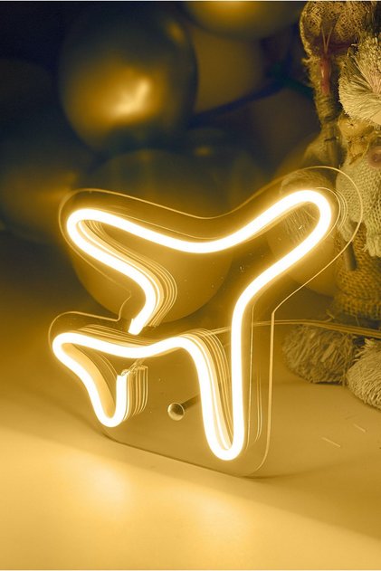 Çocuk Odası Için Masaüstü Küçük Uçak Şeklinde Neon Led Işıklı Tablo 16 X 16 Cm