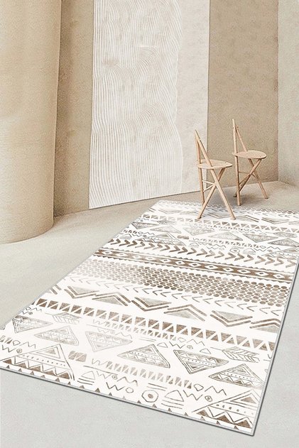 Beige Scandinavian Living Room Carpet - Washable Non-Slip Base, Stain Resistant, Kitchen and Runner Set