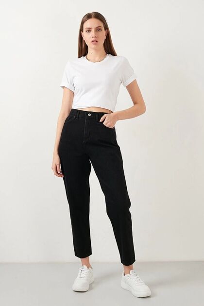 Sahara Black High Waist Lycra Stretchy Mom Jeans Boyfrend Pants