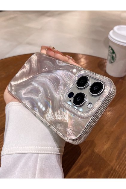 iPhone 15 Pro Titanium Color Feather Patterned Sides Silicone Shockproof Phone Case