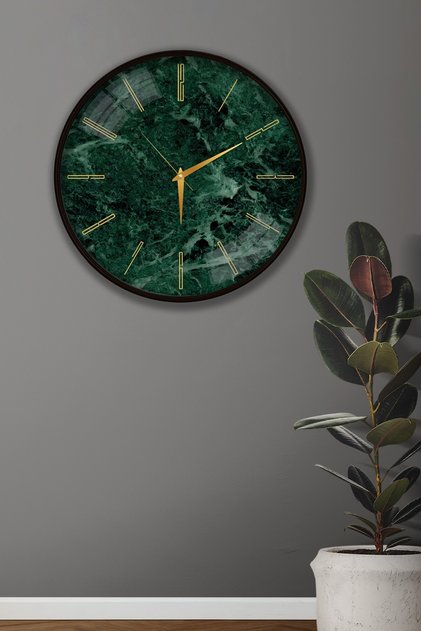 Ceas de perete din marmură verde - 29 cm