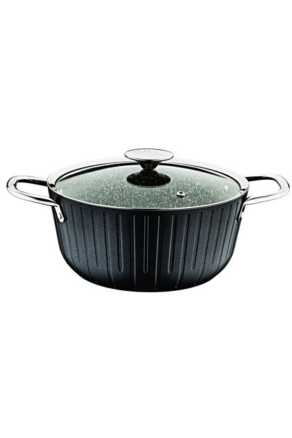COLONNA -3118 - 2 Parça, Cam Kapaklı, 24X11 Cm, 4,0 Litre, Bio Granit, Derin Tencere, Siyah Gövde