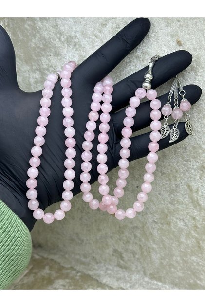 Doğal Taş Pembe Kuvars 8mm 99luk Namaz Tesbihi Taş
