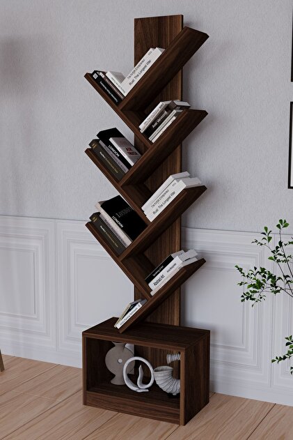 Remaks Vira 6 Raflı Dekoratif Zikzak Dolaplı Kitaplık Ceviz