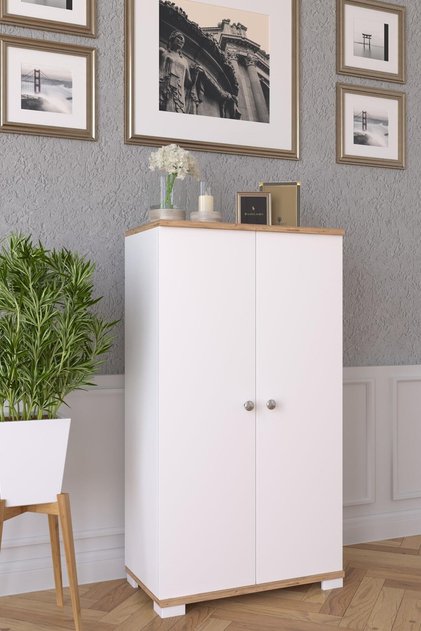 2 Kapaklı Çok Amaçlı Mutfak, Banyo, Kiler Dolabı Meşe / Beyaz