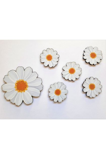 White Daisy Flower Figured Door Wall Cabinet Wood Adhesive Ornament Wall Decoration