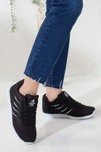 Women's Black White Daily Lace-up Flat Comfortable Sole Style Quality Sneaker Walking Sports Shoes