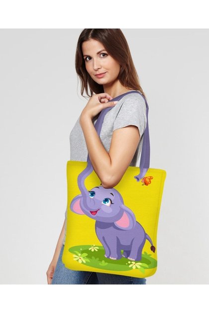 Elephant Patterned Digital Printed Beach Bag