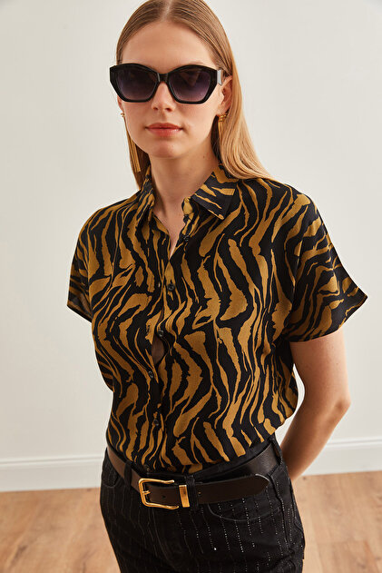 Women's Leopard Mink Animal Print Flowy Bat Viscose Shirt Gml-19001219