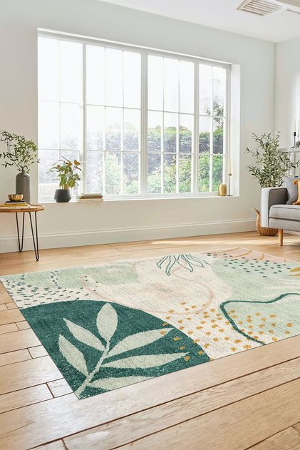 Yaprak Desen Modern Tasarım Dijital Kaymaz Taban Yıkanabilir Yolluk Mutfak Salon Halısı