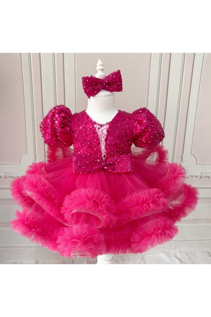Fuchsia Beaded girls' special occasion dress birthday wedding formal dress