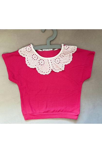 Girl's Scalloped Collar Short Sleeve Blouse T-Shirt