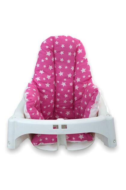 Pamuklu Bebek Çocuk Mama Sandalyesi Minderi Pembe Yıldızlı