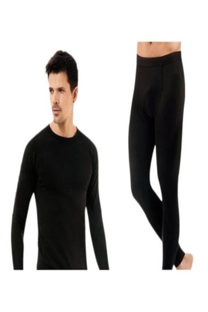 Men's Thermal Oversize Bottom+Top Black Underwear Set