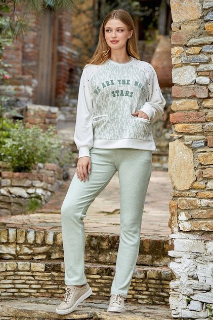 24344 Women's Long Sleeve Tracksuit Set-greenmelange