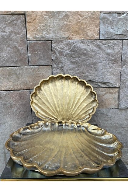 Dekoratif Polyester İkili İstiridye Tepsi Sunumluk Gold