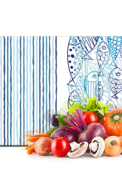 Glass Cutting Board Marine Fish Waves 20 x 30 cm