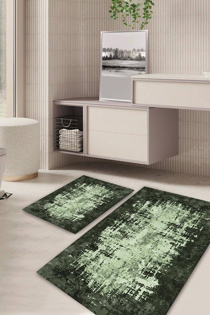 Modern Patterned Non-Slip Base Washable Set of 2 Bathroom Carpet Mat Toilet Seat Set Kt-kzht-499