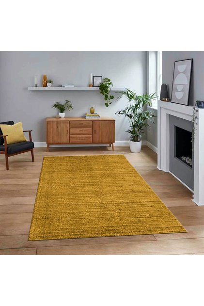Dijital Baskılı Kaymaz Taban Yıkanabilir Sade Desen Yolluk Mutfak Salon Halısı, V-SADE-31-SARI,