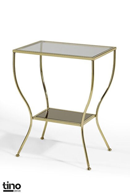 tino furniture Floransa Gold Kaplama Yan Sehpa Cam Ve Ayna Raflı