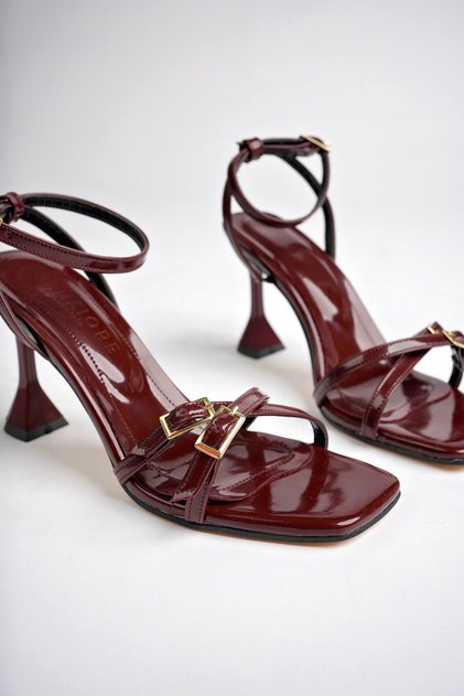 Women's Burgundy Patent Leather Classic Heeled Shoes New Season Thin Heel Top Quality Summer Shoes