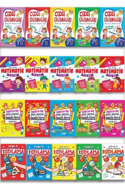 Okul Öncesi Etkinlik Kitapları Aktivite Eğitici Kitaplar 20 Kitap-çizgi Matematik Ingilizce Kodlama