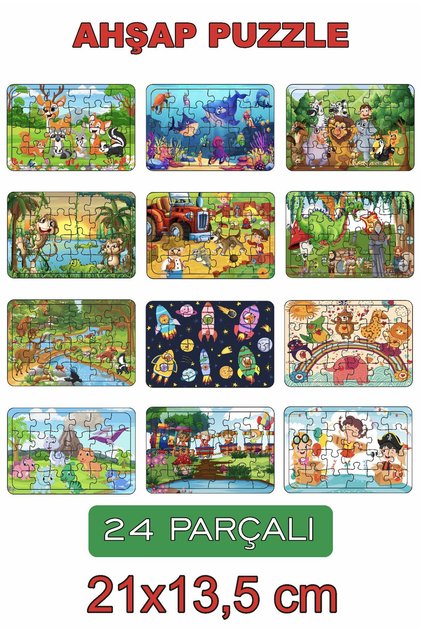 Wooden puzzle 24 pieces set of 12