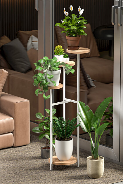 Retodesign 4 Yuvarlak Raflı Beyaz Çiçeklik Saksılık 1481 - Fiyatı