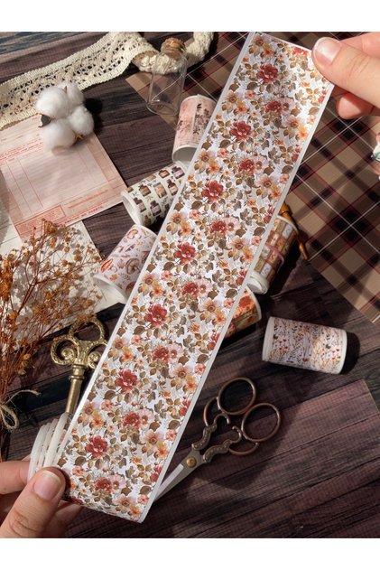 Vintage Toprak Tonlarında Çiçekler Temalı Washi Bant / Washitape / Bullet Journal / Scrapbook /