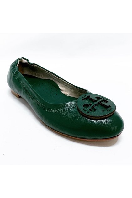 Women's Green Genuine Leather Ballerinas 8311