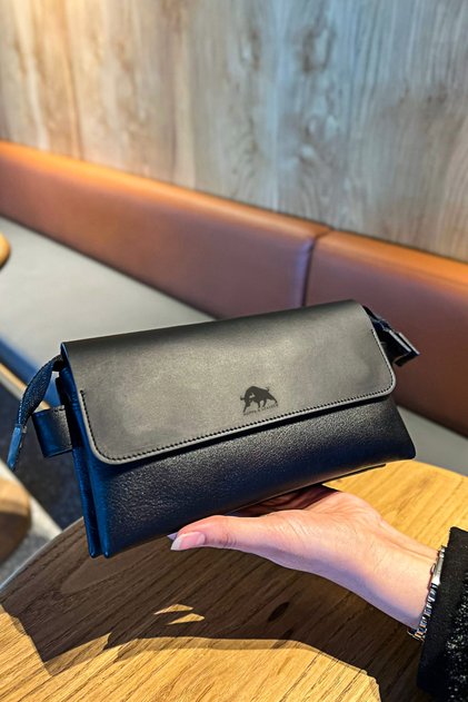 Τσάντα Unisex από γνήσιο δέρμα με φερμουάρ, μαγνήτη και λαβή, θήκη τηλεφώνου, μαύρη τσάντα από γνήσιο δέρμα