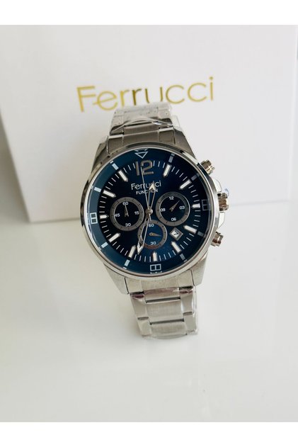 FERRUCCİ- (gümüş) lacivert iç kadran erkek kol saati-