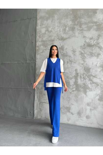 Ribbed Knit Pants - t-shirt- Vest -Piece Set