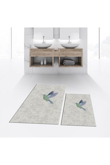 Digital Printed Non-Slip Base Washable Double Bathroom Mat Toilet Seat Set, V-TOILET-36-GRAY,