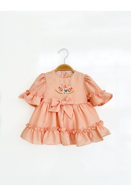 Baby Girl Bow Detailed Ruffle Cotton Dress