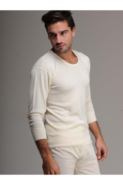 Men's Beige Long Sleeve Wool Underwear