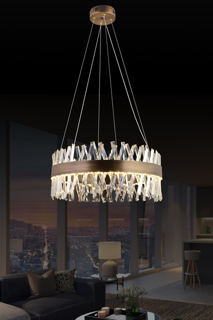 Roxy 60'lık Taşlı Sarkıt Led Avize Kristal Taş Salon Avize