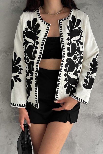 Women's Black Full Embroidery Embroidered Vintage Jacket