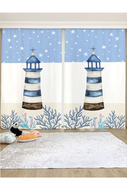 Lighthouse Patterned Children's & Baby's Room Background Curtain (SINGLE WING PRICE)